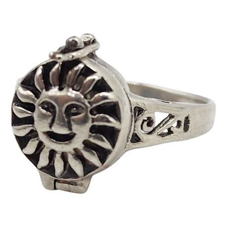 Vintage Sterling Silver Celestial Poison Ring, Sz 7