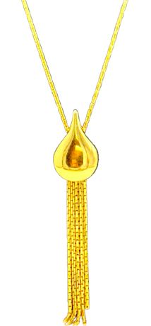 Vtg Monet Tear Drop Gold Tone Pendant w/Chain Tassels