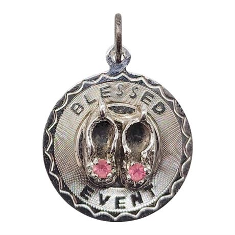Vintage Sterling SIlver "Blessed Event" Baby Girl Rhinestone Charm/Pendant