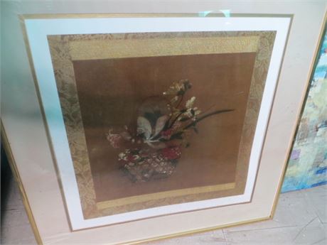 Red Chinoiserie Vase w/Bird & Peony Pattern Print