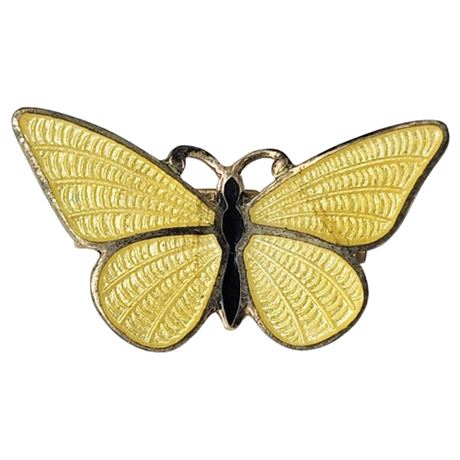 Vintage Yellow Guilloche Enamel Mini Butterfly Brooch