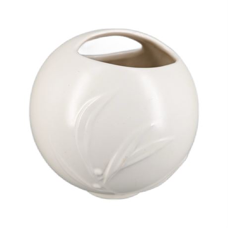 Roseville Unique Round Vase Matte Ivory Berries and Leaves