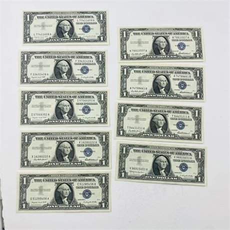9 AU-MS 1957 $1 Silver Certificates