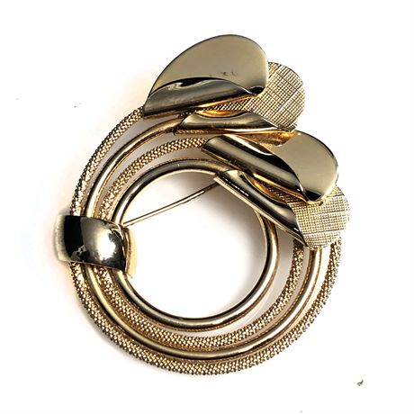 Vintage Kramer of New York Gold Tone Textured Swirl Brooch