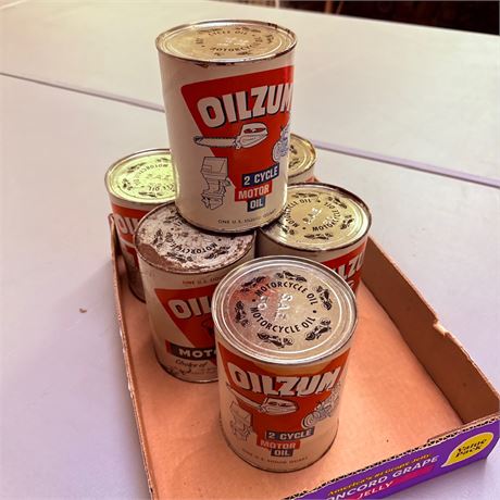 6 NOS Oilzum Quart Cans - Empty