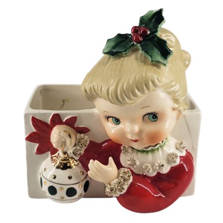 1950s Napco Ceramic Christmas Ponytail Girl Planter