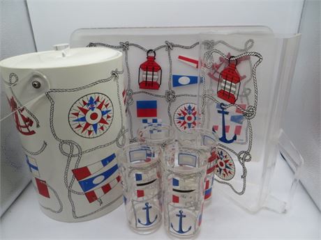 Nautical Party Plastic Set Tray, Ice Bucket, Pitcher & 4 Glasses