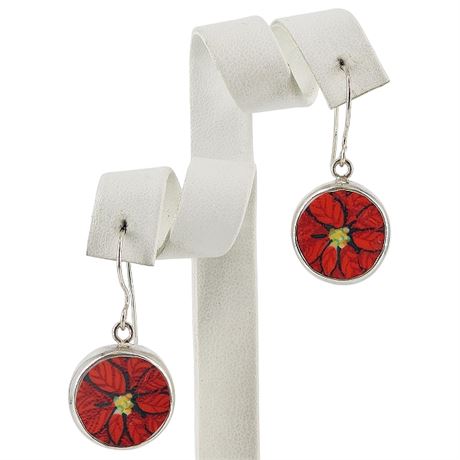 Sterling Silver Poinsettia Pottery Earrings