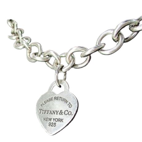 925 Tiffany & Co. "Please Return To" Heart Tag Chain Link Necklace w/ Pouch