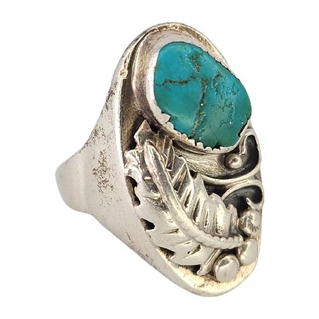 Vintage Native Southwestern Turquoise Ring, Sz 15