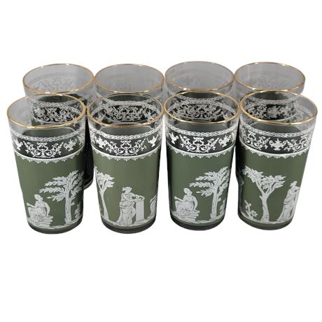 1970s Jeanette Glass Wedgewood Grecian Hellenic Highball Tumblers - Set of 8