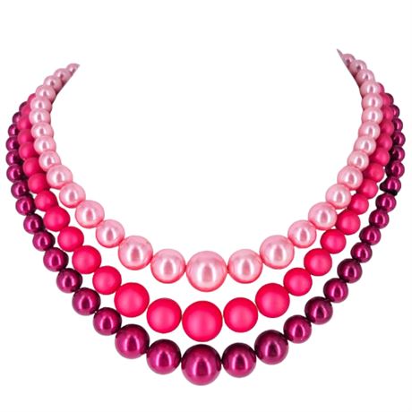 Vintage Triple Strand Pink Gradient Necklace