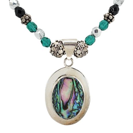 Artisan Made Sterling Silver Abalone Pendant on Beaded Necklace