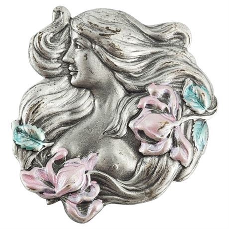 Vintage Art Nouveau Style Lady Brooch