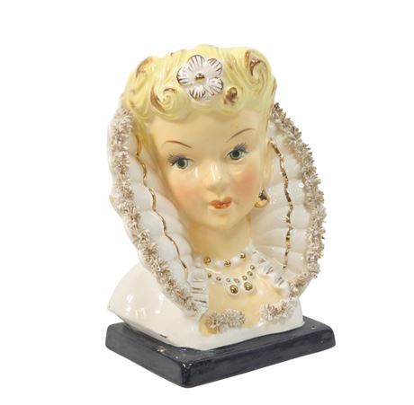 VTG Porcelain Head Vase w/ Spaghetti Trim