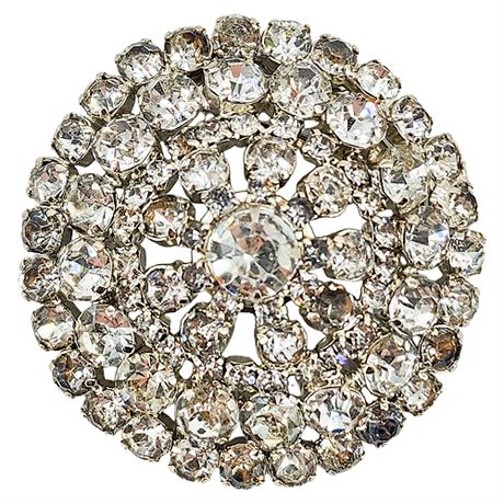 Vtg Large Prong Set Rhinestone Domed Shield Brooch