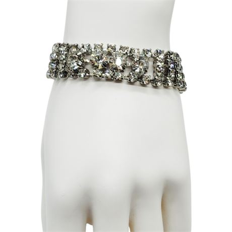 Vintage 4-Row Prong Set Rhinestone Bracelet