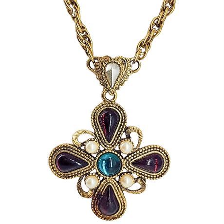 Vintage 1928 JEWELRY Gripoix Cabochon Cross Necklace