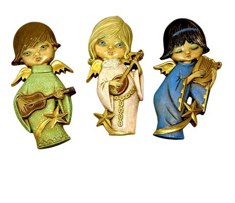 MCM Musical Angels Chalkware Wall Plaques - 3