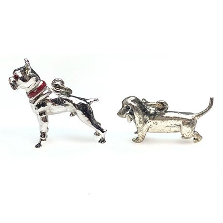 Vintage Sterling Silver Boxer Dog Pendant Charm & Dachshund Dog Charm
