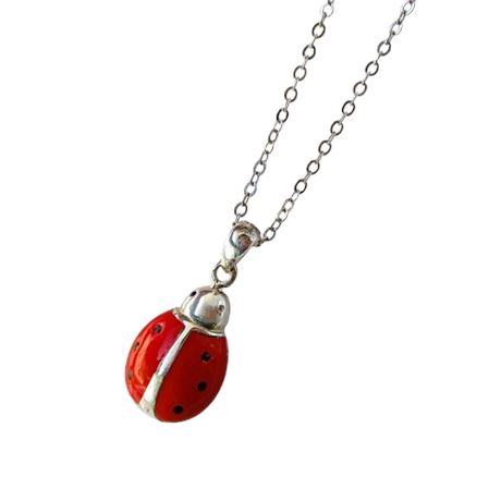 925 Sterling Silver Enamel LADYBUG Pendant Necklace