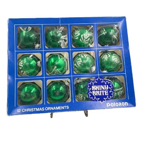 Vintage Green Shiny Brite Christmas Ornaments in Box