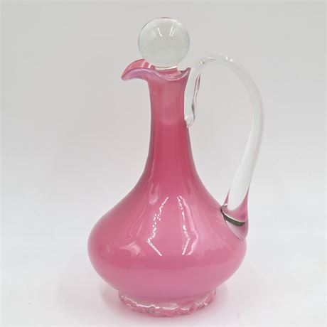 Hand Blown Pink Pitcher, Frosted Stopper