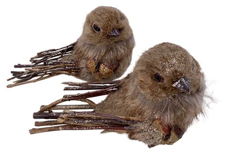 2 Large 6 1/2” Pinecone & Twig Bird Ornaments