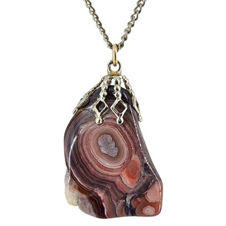 Vintage Lake Superior Agate Nugget Pendant Necklace