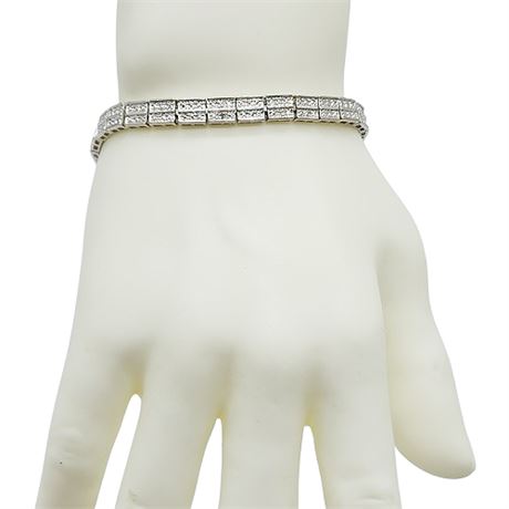 Signed ROSS-SIMONS Larger Size Sterling Silver Trompe L'Oeil Tennis Bracelet