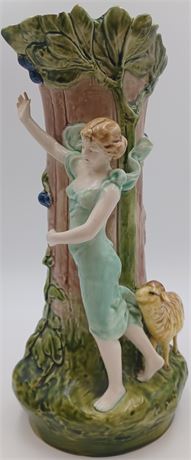 Vintage large figural vase- Royal Dux?  Girl with sheep 12656 signed
