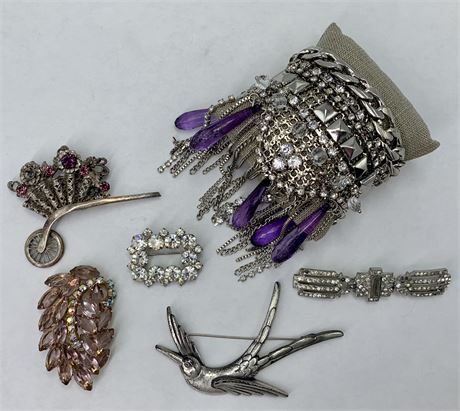 Swanky 6 pc Art Deco to the 1980s Costume Jewelry Lot