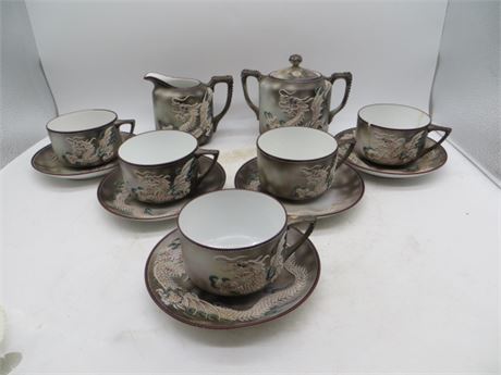 Nippon Dragon Ware Cream & Sugar & 5 Cups & Saucers
