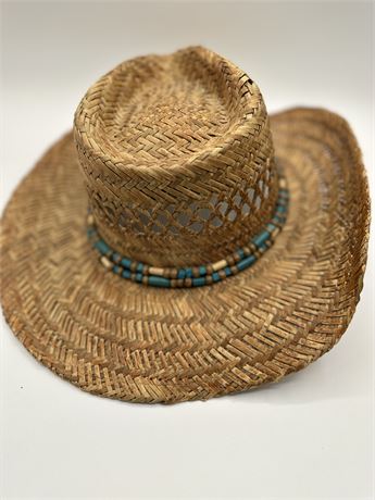 Men’s Large Straw Cowboy Hat with Beads