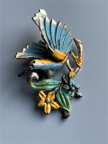 Rare bird of paradise, vintage brooch
