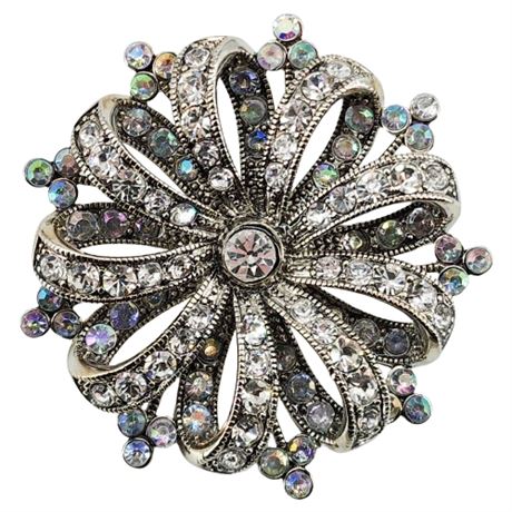 Vintage Inspired LAUREN CONRAD Rhinestone Ribbon Swirl Brooch