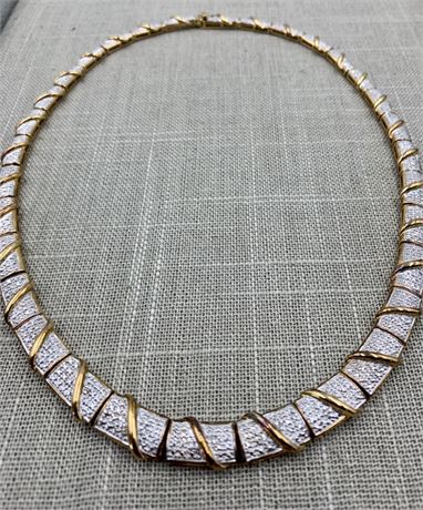 Sleek .925 Gold Washed Sterling Silver Pave Serpentine Necklace
