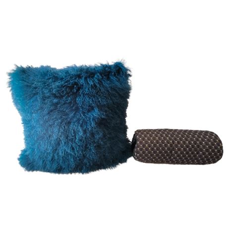 Mongolian Lamb Fur Blue Pillow / Cervical Roll Custom-Made Pillow