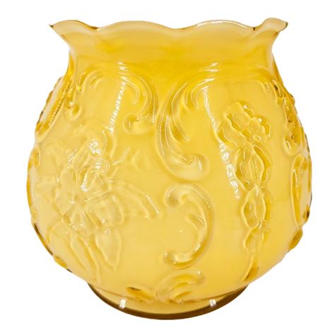 Vintage Fenton Glass Wild Rose Bowknot Honey Amber Overlay Vase