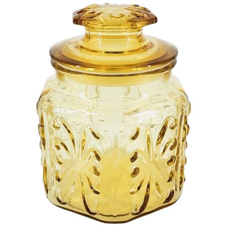 Vintage Federal Glass "Show Off Amber" Glass Small Canister w/ Lid