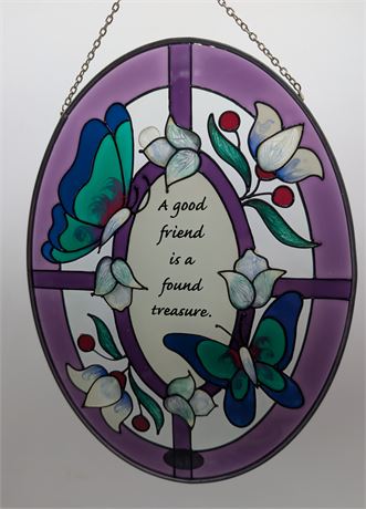 Hand painted Friend Themed Glass Sun Catcher