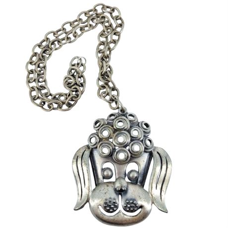 Vintage Silver Tone 1970s Poodle Statement Necklace