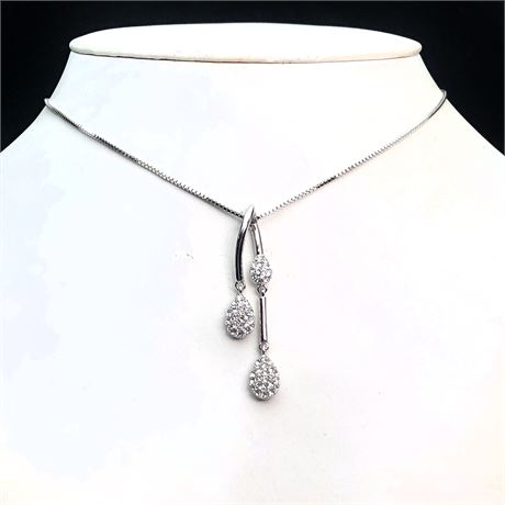 Elegant Swirl Teardrop Pendant Pave Rhinestones Necklace Box Chain Necklace