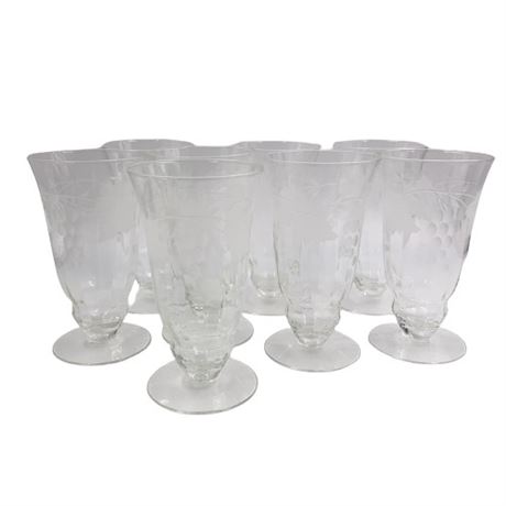 Etched Clear Glass Grape Print Glass Set of 8