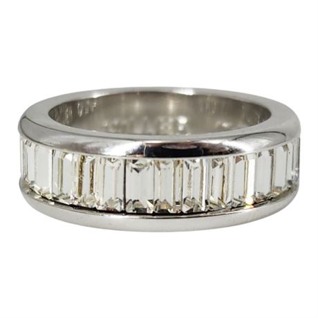 Signed NOLAN MILLER Silver Tone Crystal Baguette Eternity Band Ring, Sz 7