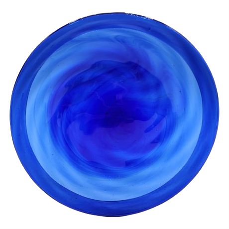 Vintage Cobalt Blue Glass Swirl Plate w/ Fold-Over Rim