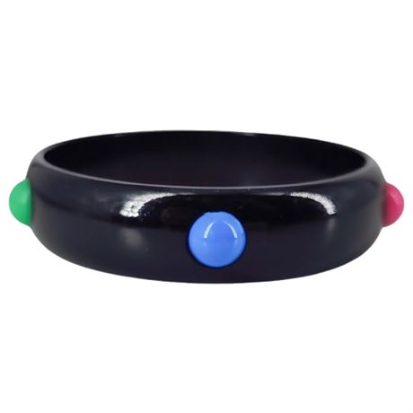 Vintage Black Lucite w/ Jewel Tone Dots Bangle Bracelet