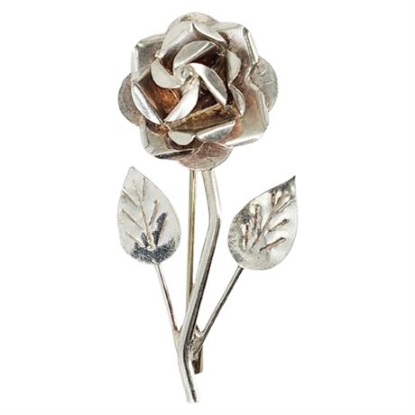 Vintage Taxco Mexico Sterling Silver Rose Brooch