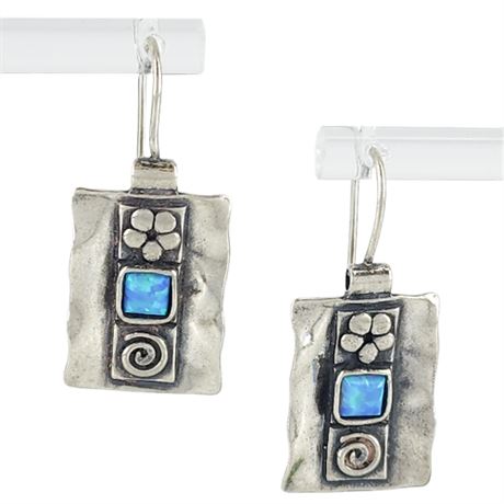 Sterling Silver Lab Created Blue Opal Earrings