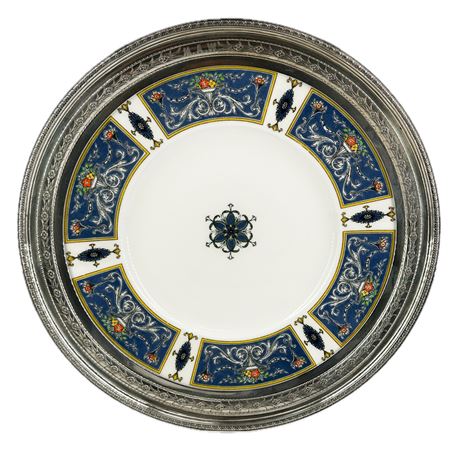 Vintage Royal Worcester Porcelain Dinner Plate with Ornate Sterling Silver Rim